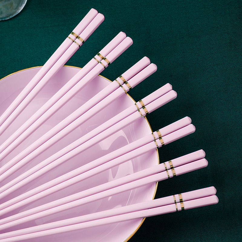 【南聚官方正品】粉色10双景德镇家用陶瓷筷子耐高温不打滑不发霉