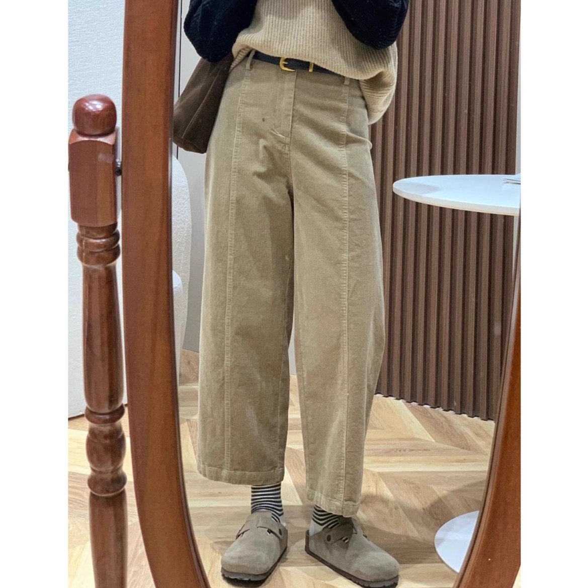 2025秋冬加绒复古灯芯绒休闲裤女大码胖mm小个子显瘦九分直筒裤子