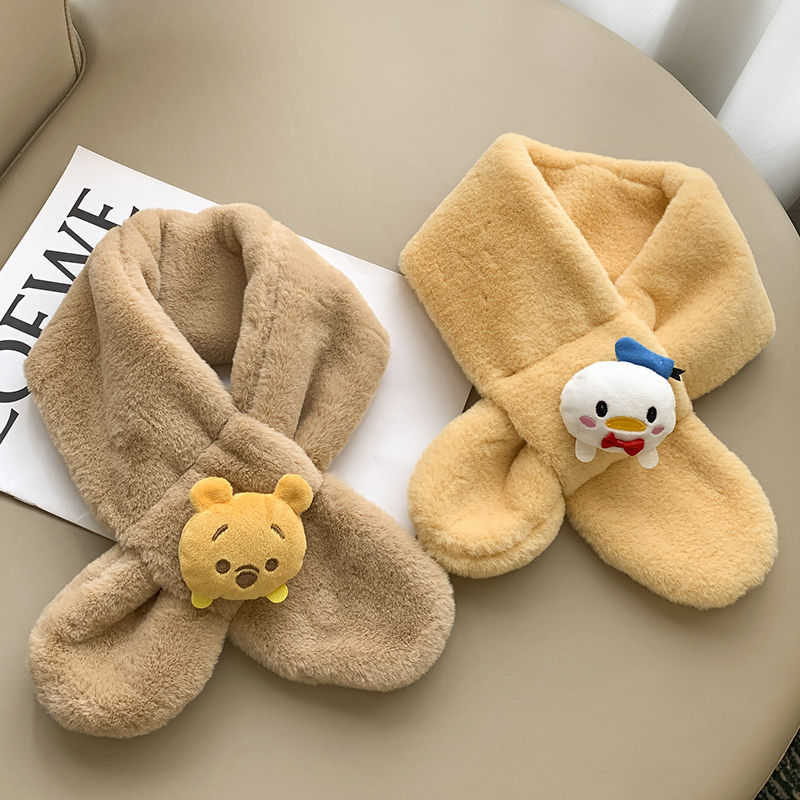 麦可爱保暖新款卡通小熊仿毛毛鞋可爱儿童围巾男女童冬季加厚围脖