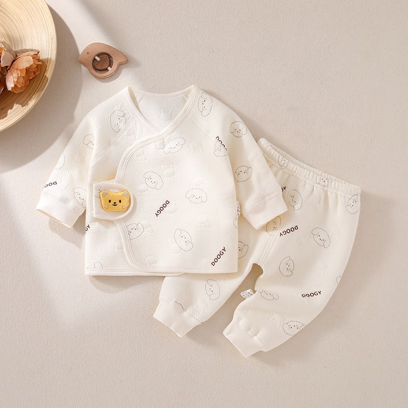 麦可爱新生婴儿衣服套装春秋冬季两件套分体加厚夹棉保暖衣外出抱