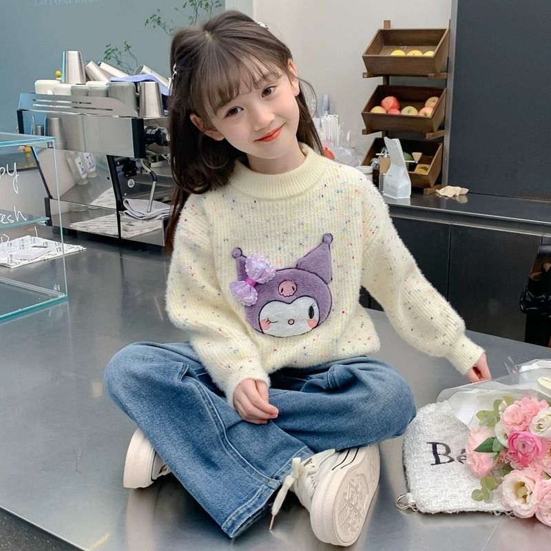 女童秋冬毛衣2025新款女孩中大童加厚圆领儿童女孩洋气套头针织衫