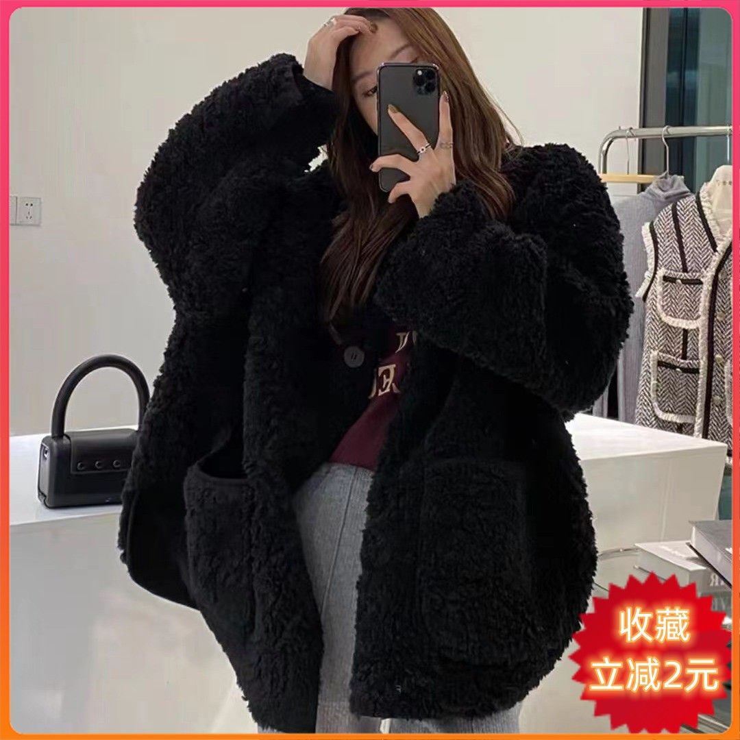 胖M特大码300斤羊羔毛外套女秋冬季百搭宽松加厚慵懒羊羔绒上衣潮