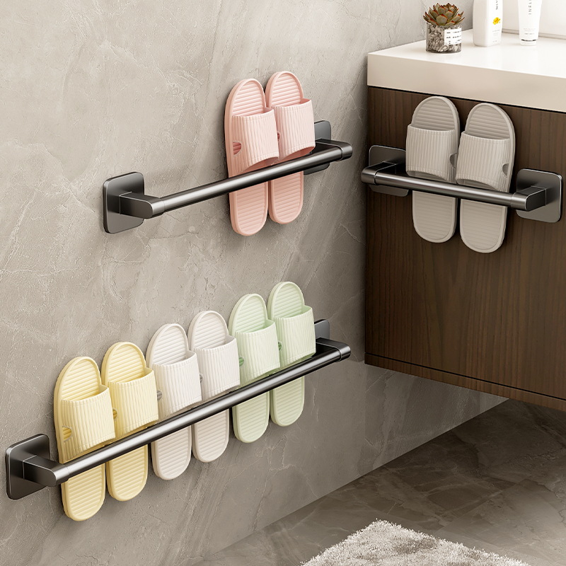 枪灰太空铝拖鞋挂架卫生间置物架浴室免打孔壁挂式挂拖鞋收纳神器