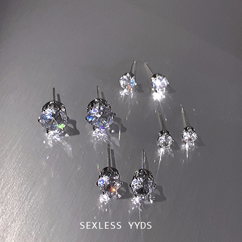 铜合金耳饰 敲闪锆石耳骨钉防过敏耳饰日常925银耳针女高级感耳环