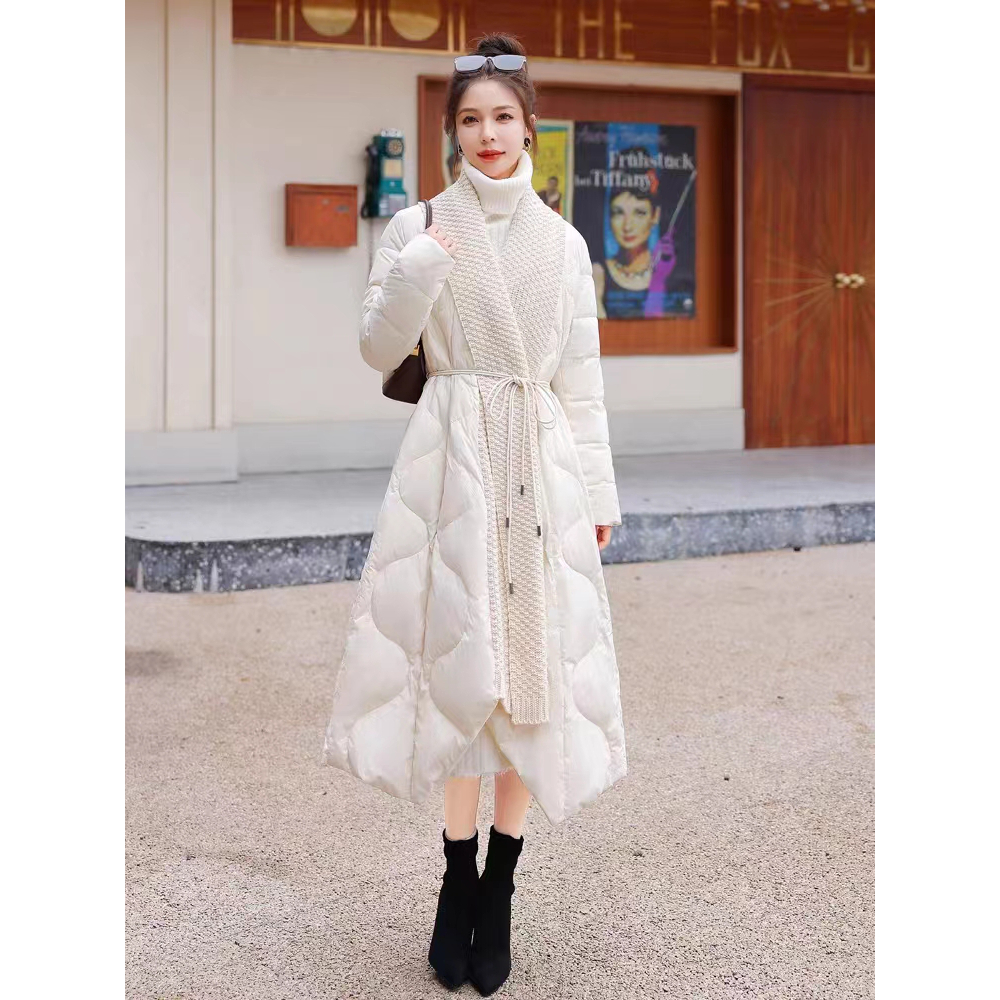 针织拼接服女长款2023冬季新款显瘦高端洋气收腰加厚斗篷外套时尚