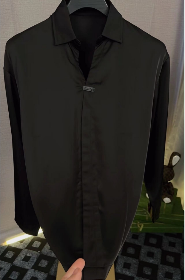 新中式复古v领男款长袖轻奢商务休闲衬衣