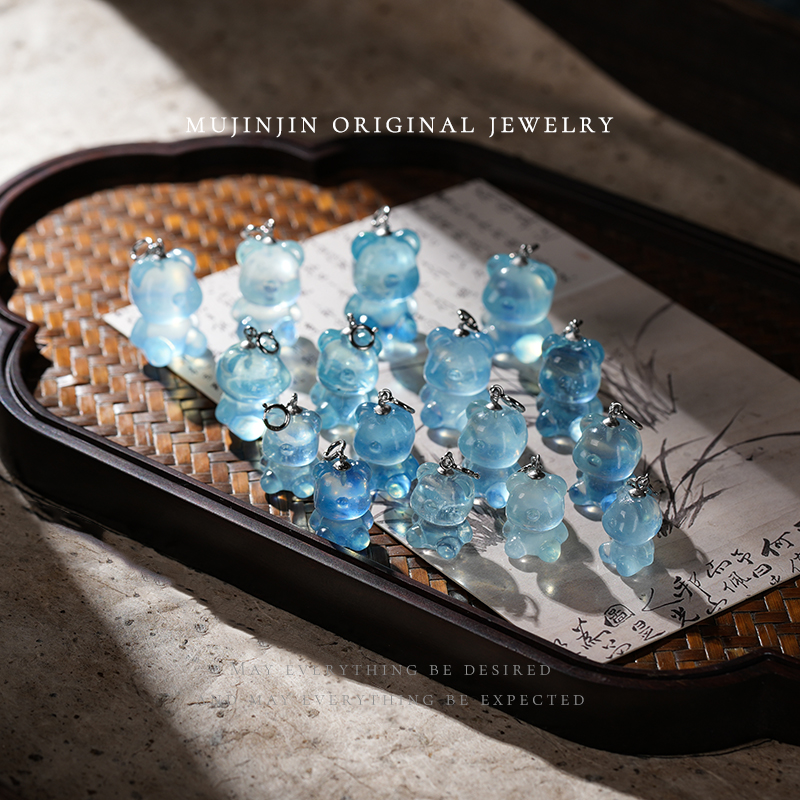 【木槿槿 熊大熊二】天然海蓝宝小熊吊坠女款时尚多样性发一