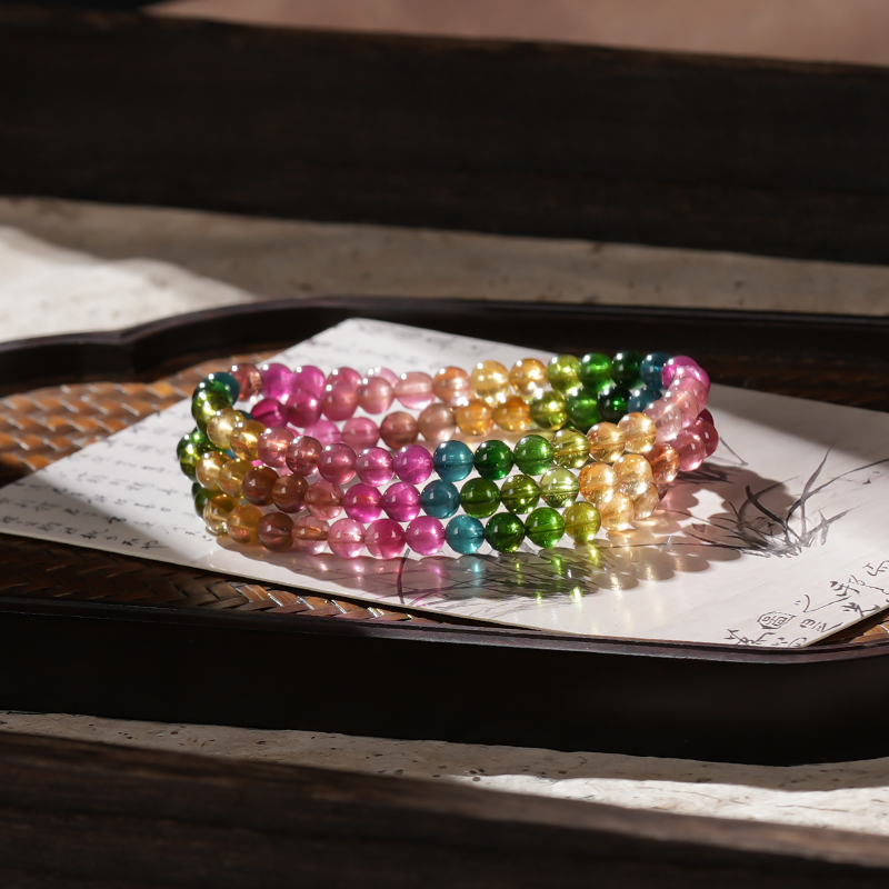 【木槿槿】天然碧玺手串女款三圈串珠手链约5m气质高级感饰品