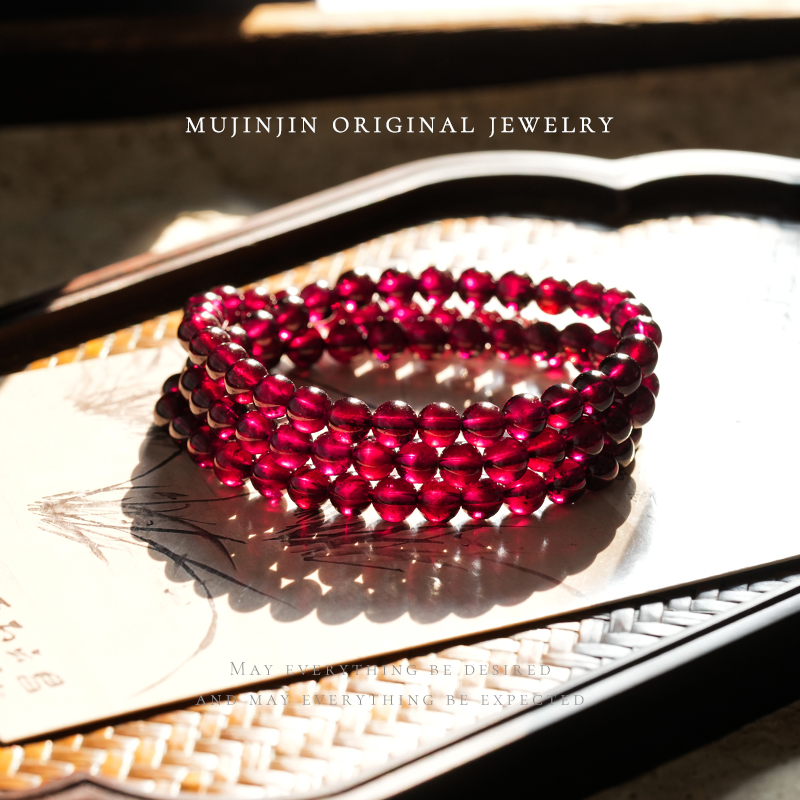 【木槿槿】天然紫牙乌石榴石手串三圈手链女款时尚手饰约6m