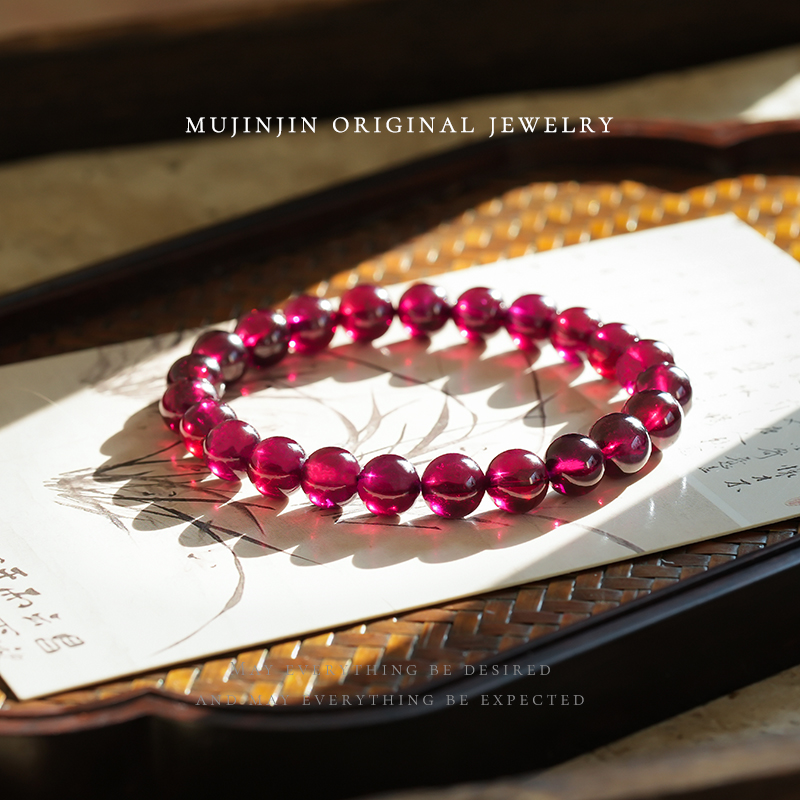 【木槿槿】天然紫牙乌石榴石手串单圈圆珠手链女款时尚气质百搭手饰
