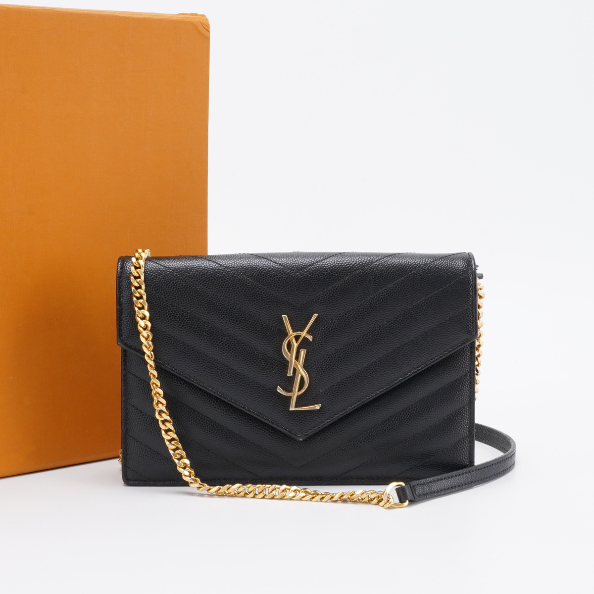 99新 YSL/圣罗兰 茉上/黑金鱼子酱信封包小号