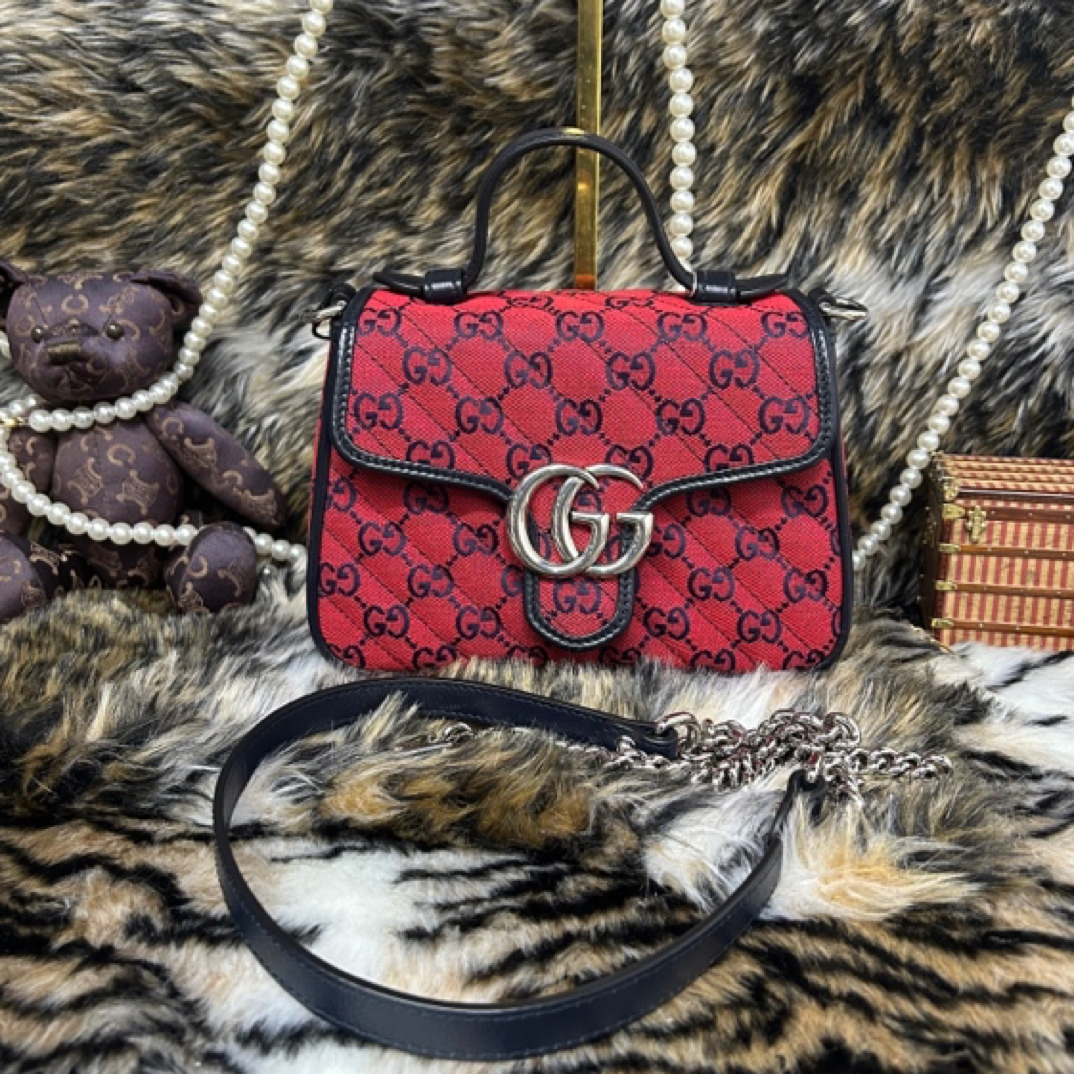 95新 GUCCI/古驰 茉上/黑红拼色小号手提马蒙邮差