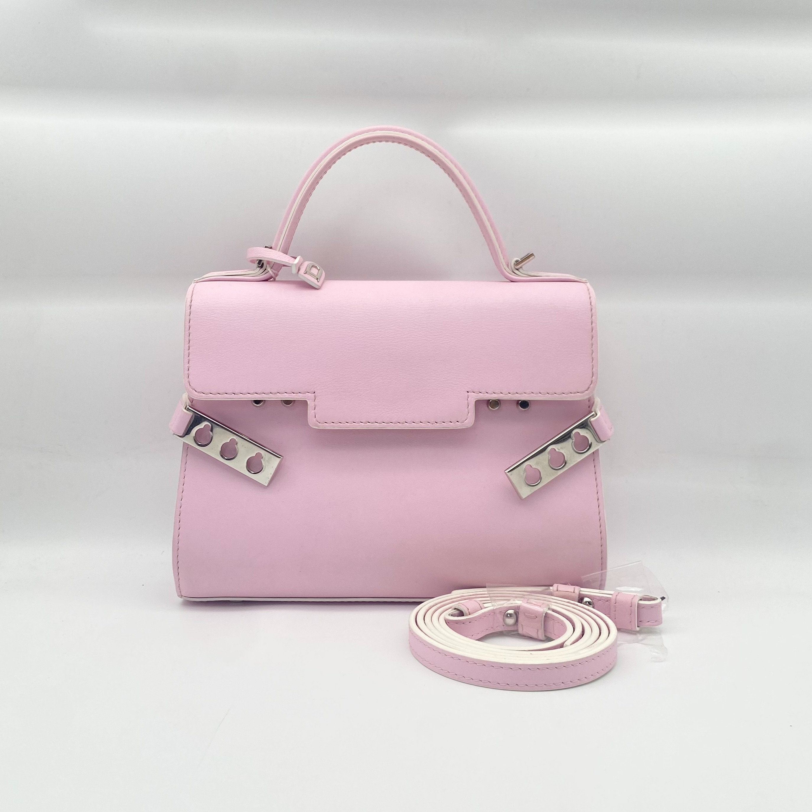 95新 Delvaux/德尔沃 茉上/粉色mini tempete 手提单肩包