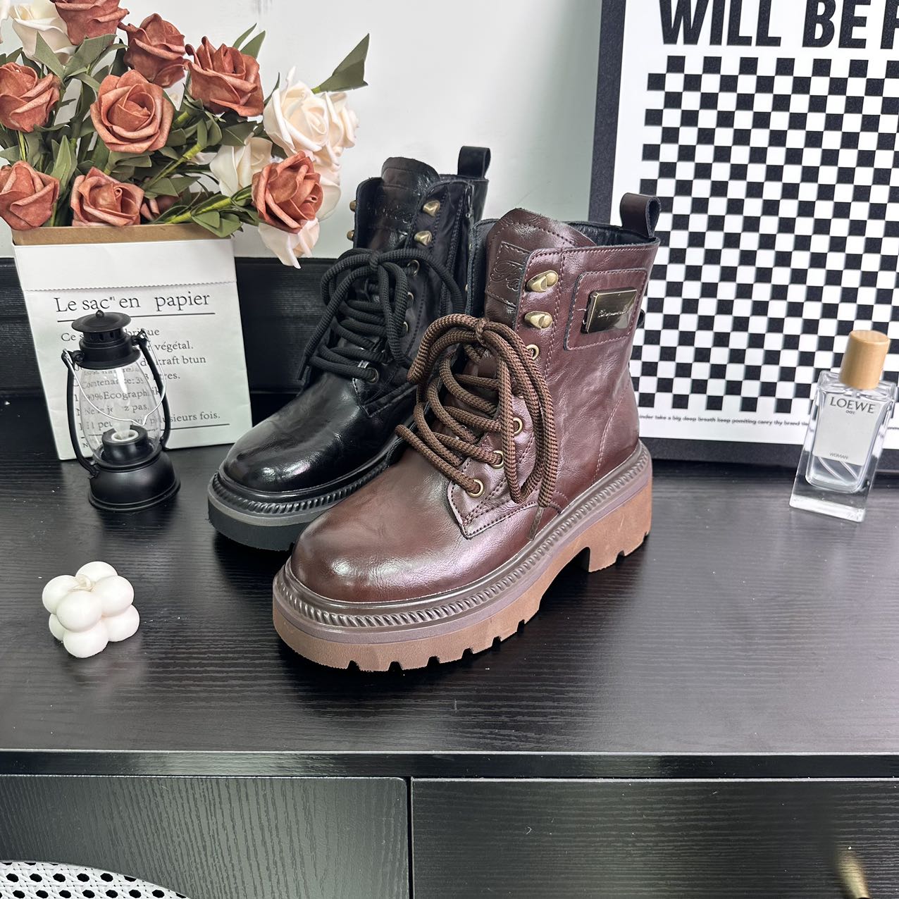 秋冬新款时尚休闲女鞋英伦风复古马丁靴冷粘工艺舒适887//LYX