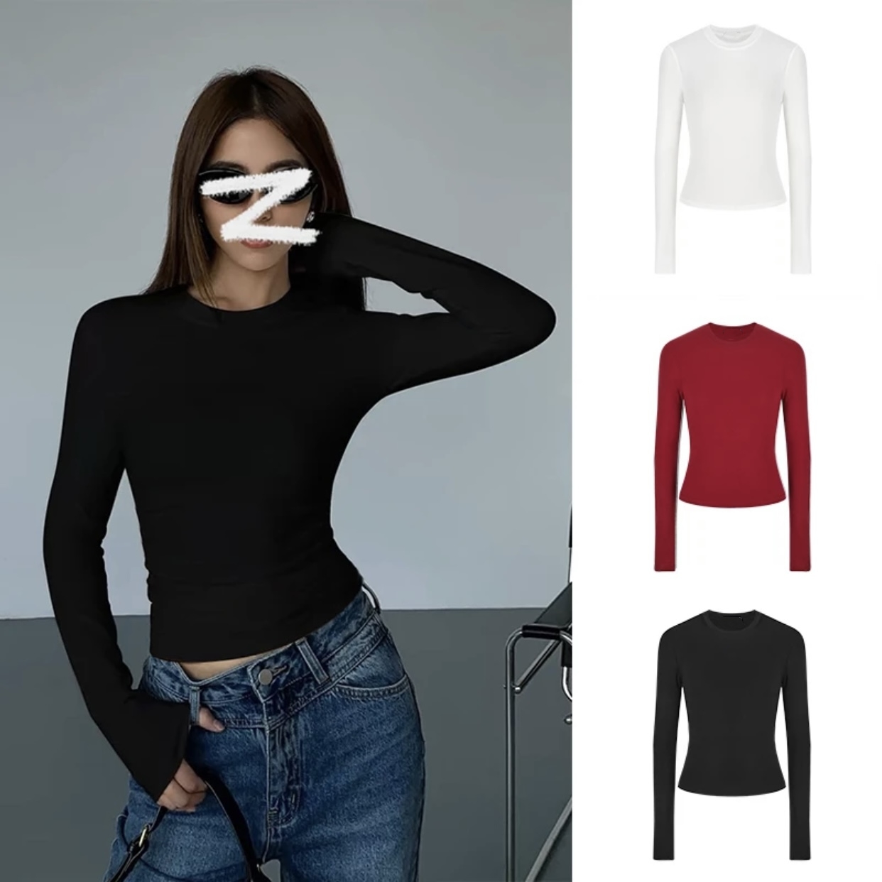 早秋新款修身正肩百搭圆领修身内搭秋冬打底衫内搭上衣长袖打底衫