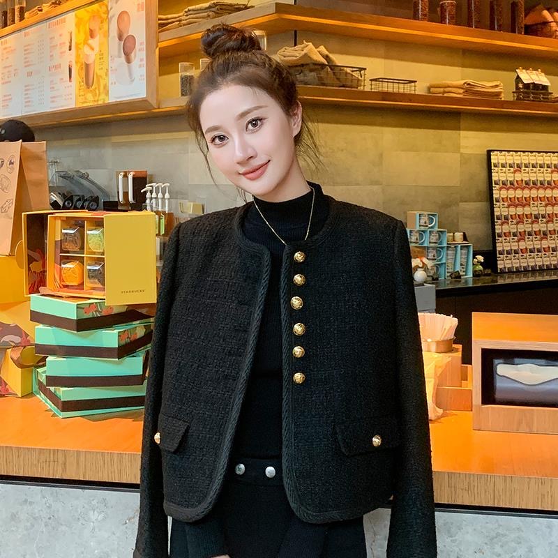 法式黑金轻奢内胆粗花呢外套冬季加厚短款高级感小香风外套女9522