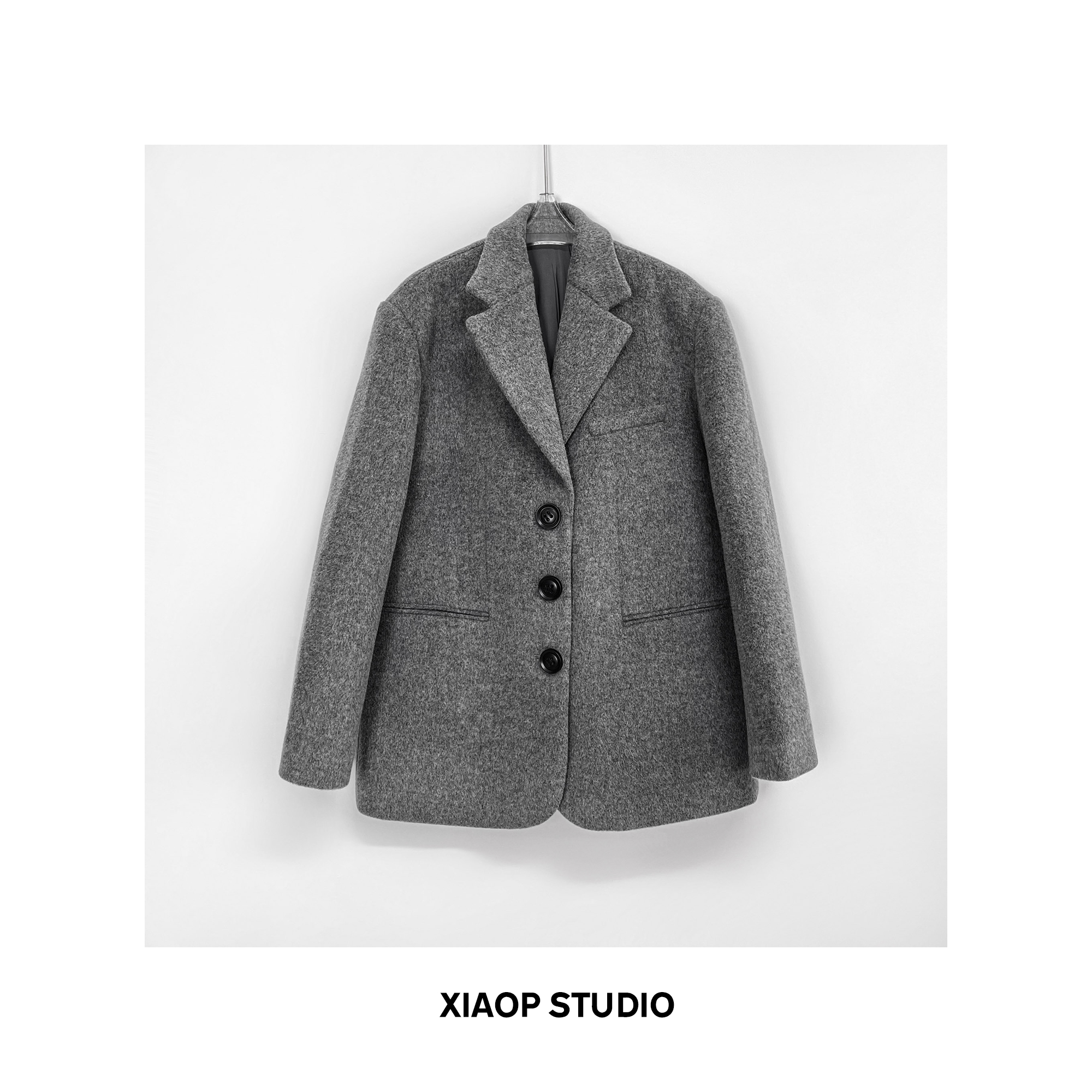 Q XIAOP STUDIO 西装毛呢外套秋冬重工加厚单排扣呢子大衣 XP282 