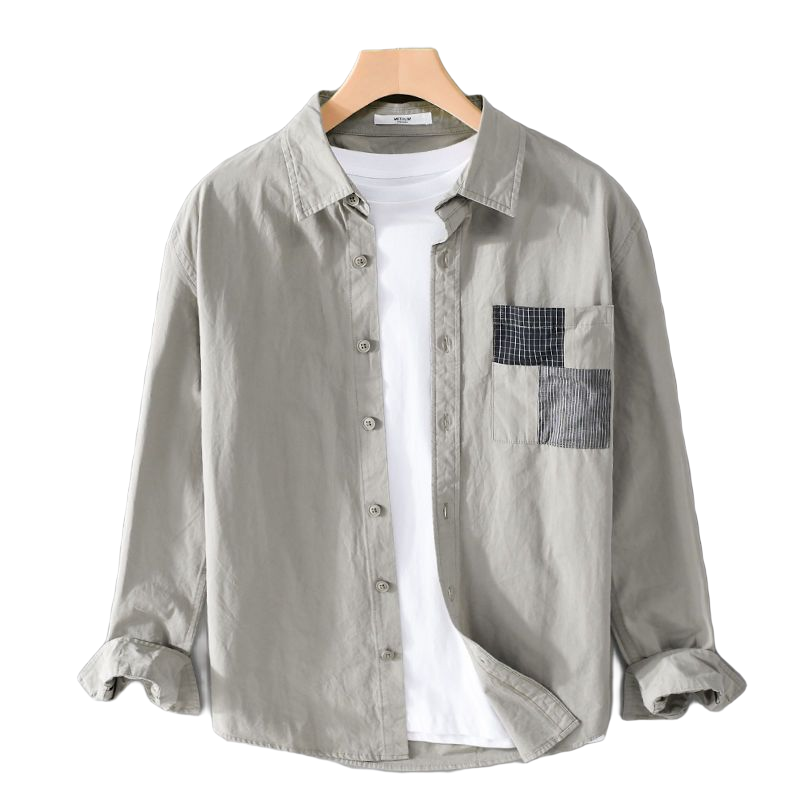 春秋季帅气长袖男士衬衫宽松夏季百搭青年简约拼色休闲衬衣外套男