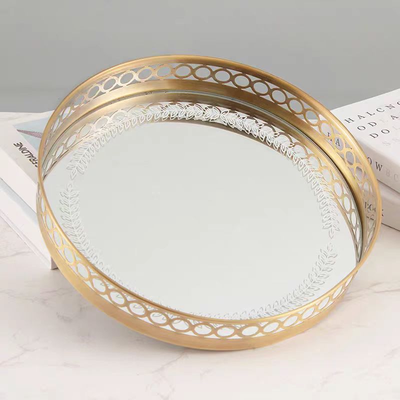 D3135 旋转化妆品收纳梳妆台桌面置物盘厨房调料盘美式