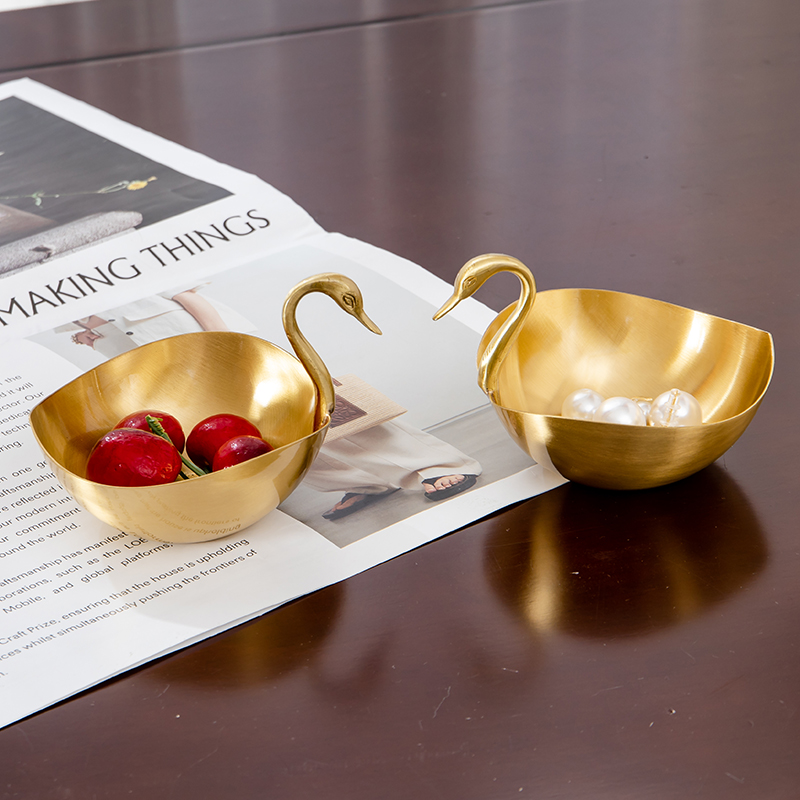 D3137 黄铜天鹅收纳盒梳妆套首饰收纳盘美式轻奢客厅家用创意