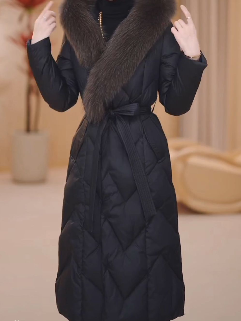 雅鹿2024冬季2024冬季新款奢华大毛领羽绒服中长款气质显瘦加厚保