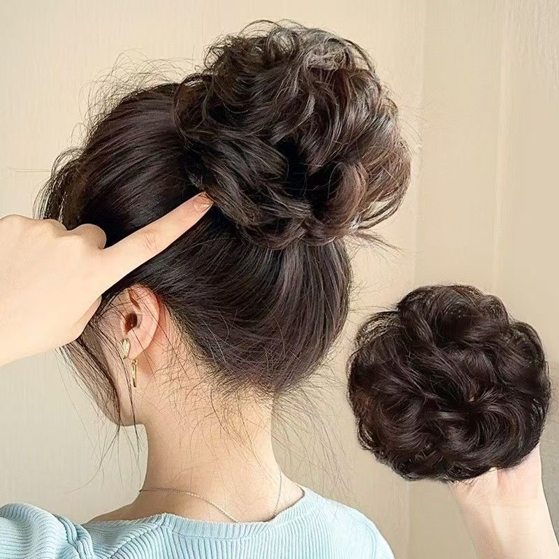 假发发圈真发丸子头 盘发后脑勺发包蓬松花苞头新娘低丸子卷发圈