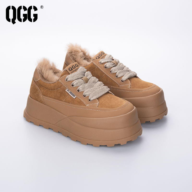 【QGG】休闲鞋女2023新款潮流百搭厚底加绒运动低帮鞋7677