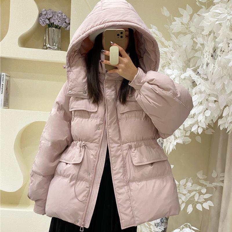 羽绒棉服新款2023新款韩系芋泥紫收腰羽绒棉服女中长款冬装白洋