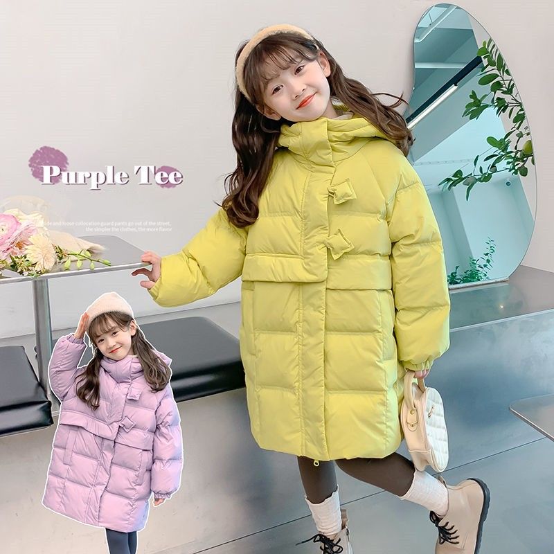 女童中长款羽绒服秋冬2023新款洋气儿童冬季加厚外套小女