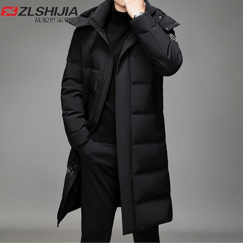 战狼世家中年男士羽绒棉服过膝加厚大码中长款爸爸装冬季白