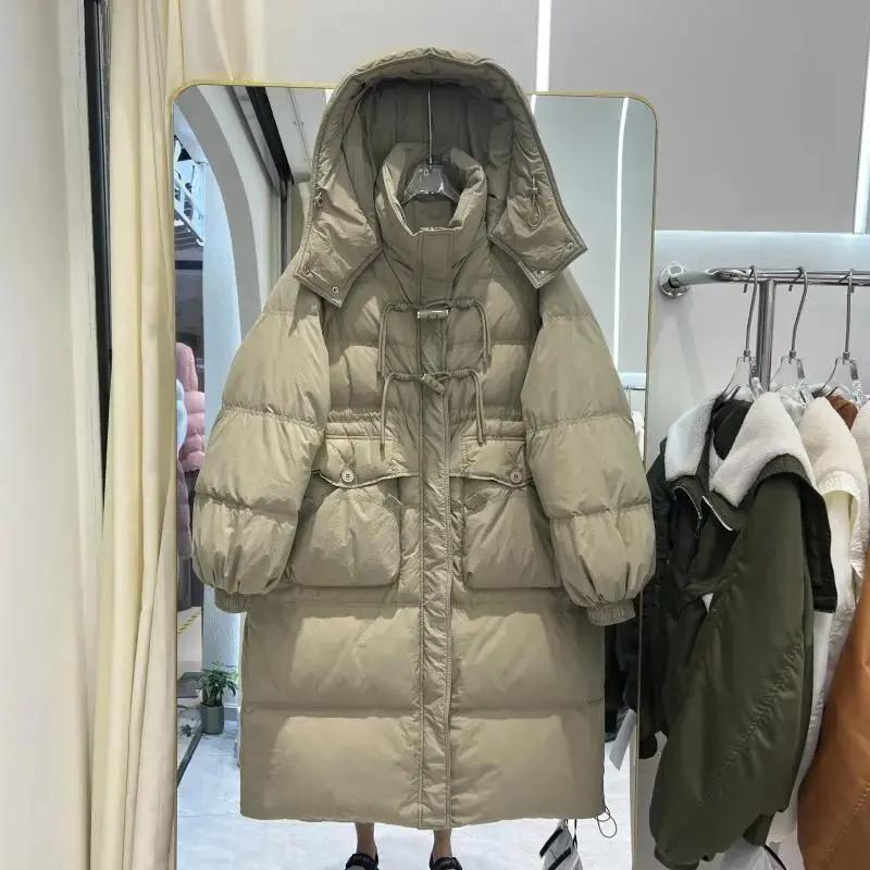 300斤加大码冬季保暖羽绒棉服女中长款过膝连帽加厚胖mm白绒外