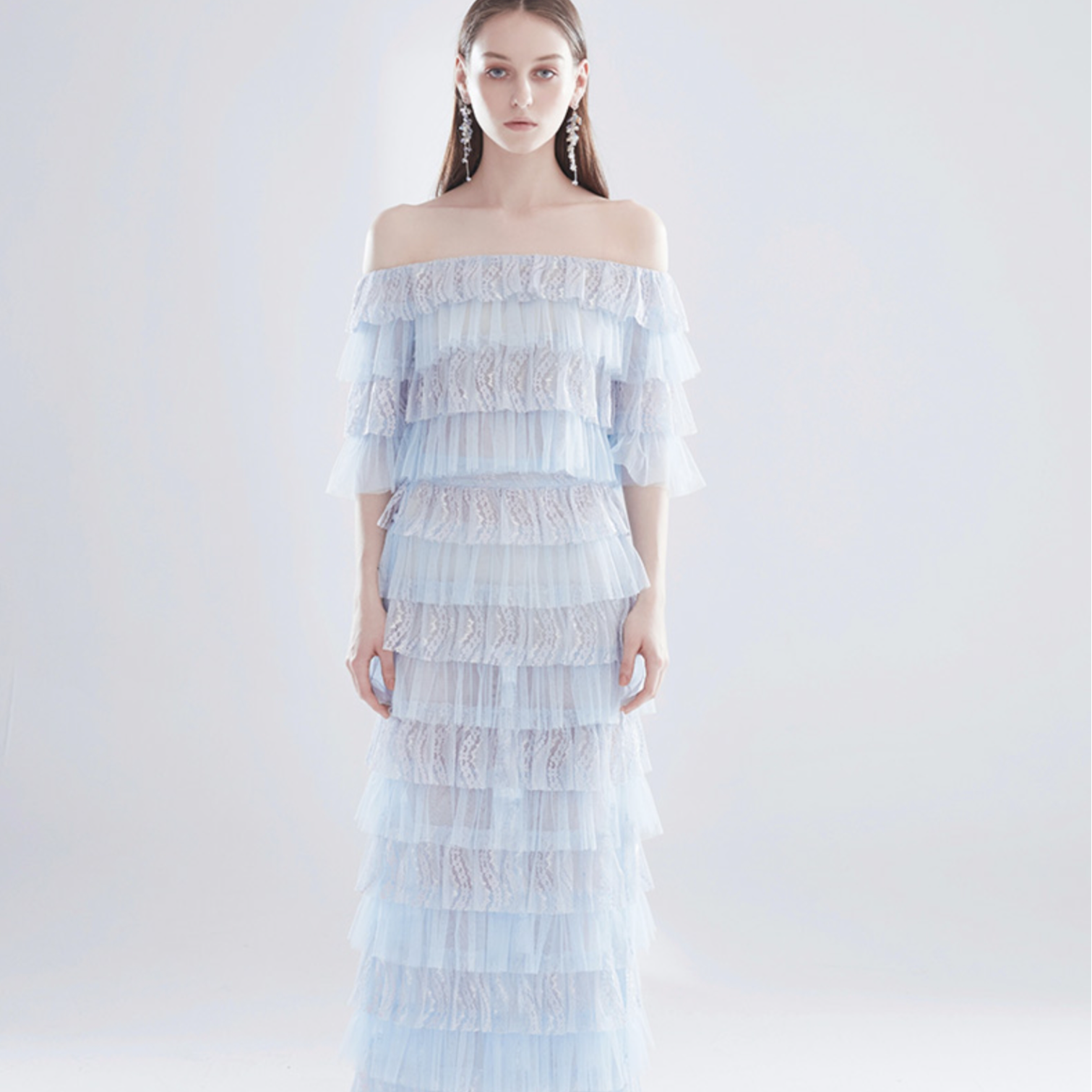 WARDROBES BY CHEN连绕银蕾丝薄纱裙LSK20S0436/LT20S0435