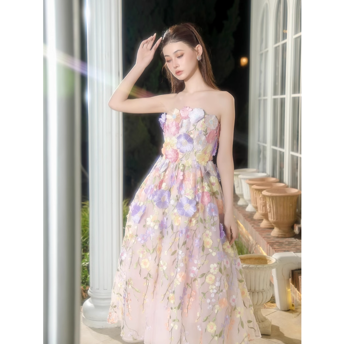 Wardrobes by chen花色玫瑰裹胸露背连衣裙CHEN24AU0824