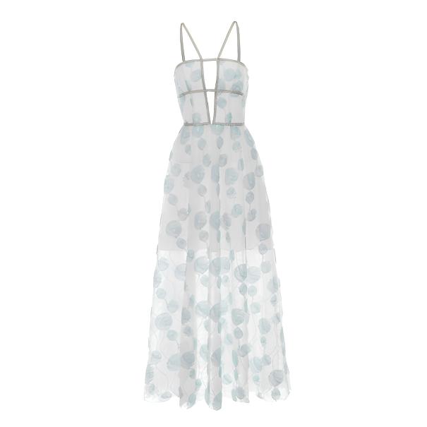 WARDROBES BY CHEN⽴体繁花⼿⼯缝钻链缀饰连⾐裙DY24SS0512