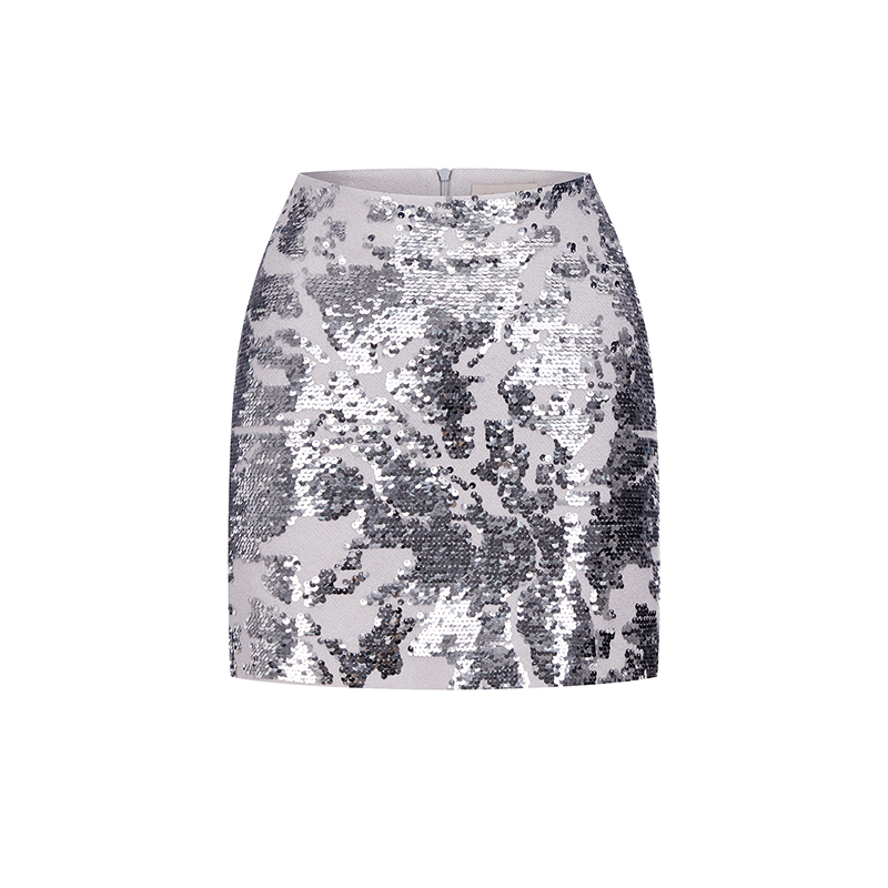 WARDROBES BY CHEN高级灰紫银亮片A摆短裙LE22SS07039