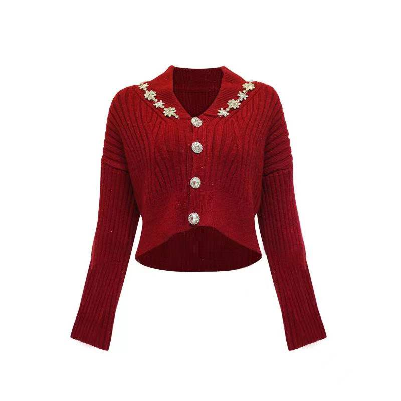 WARDROBES BY CHEN时尚轻奢中国红套装上衣毛衣针织DY21AW1267