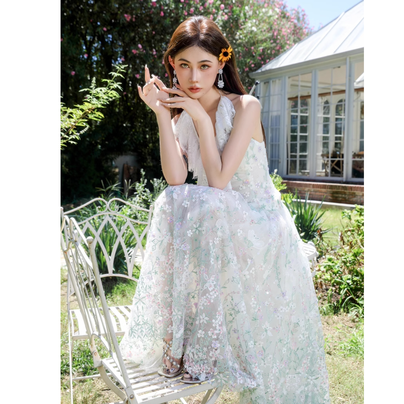 Wardrobes by chen繁花刺绣蕾丝花边T恤半裙套装CHEN24AU0825