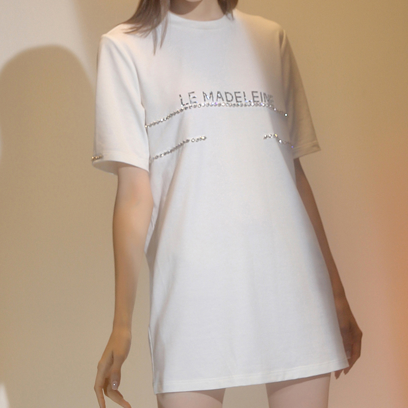 WARDROBES BY CHENlogo钻饰百搭设计师经典印花长款t恤TS18AW006