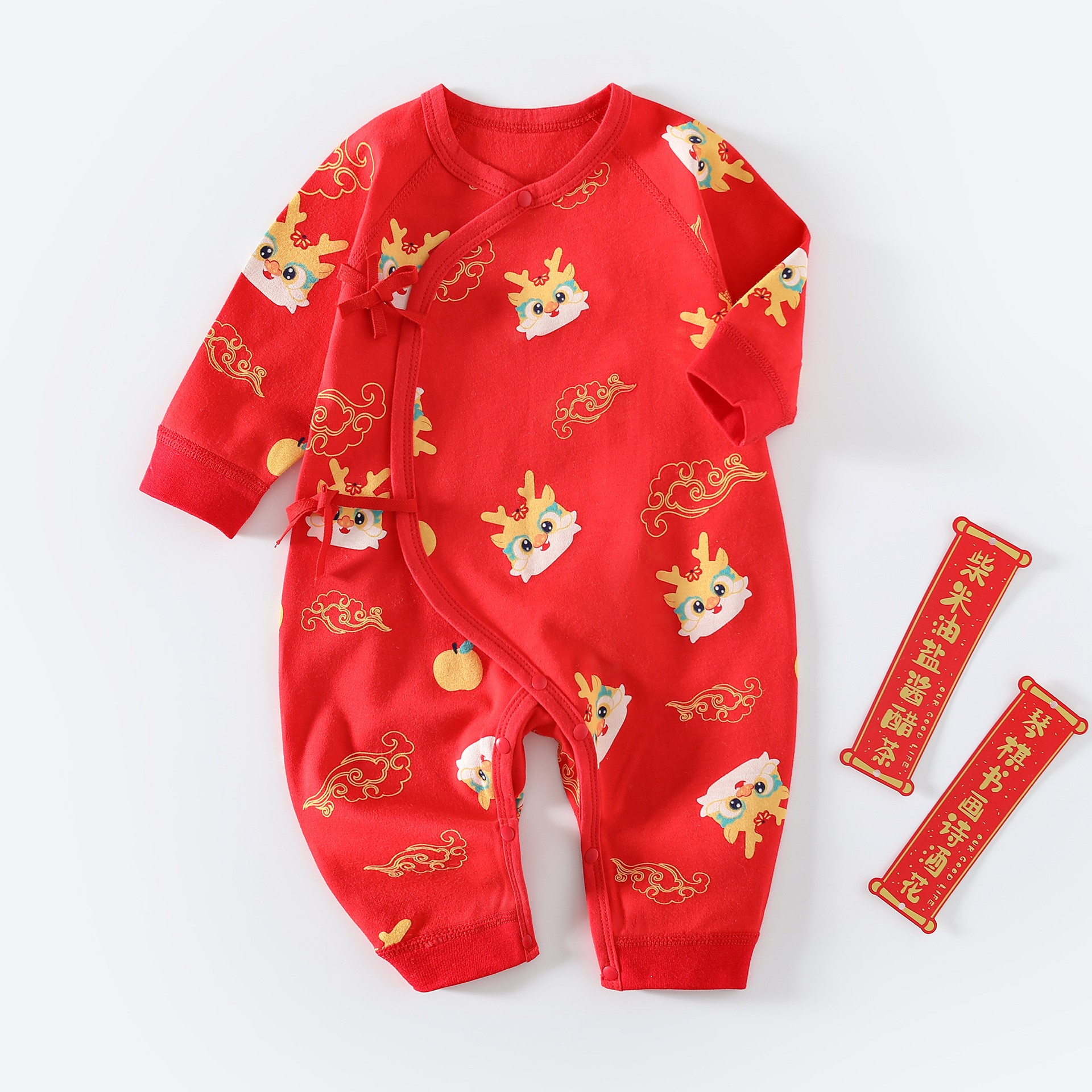 满月婴儿衣服纯棉拜年服周年周岁四季款新生儿连体衣睡衣爬服春秋