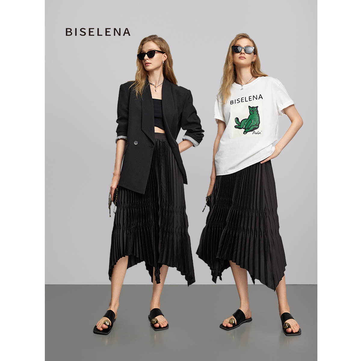 贝茜妮法式设计感黑色风琴褶半身裙女秋季新款高腰垂感长裙子