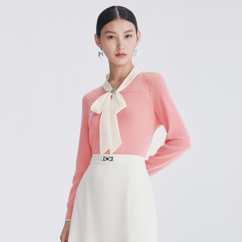 【女神价】【25专柜新品】羊毛针织衫小香飘带领优雅羊毛针织毛衫