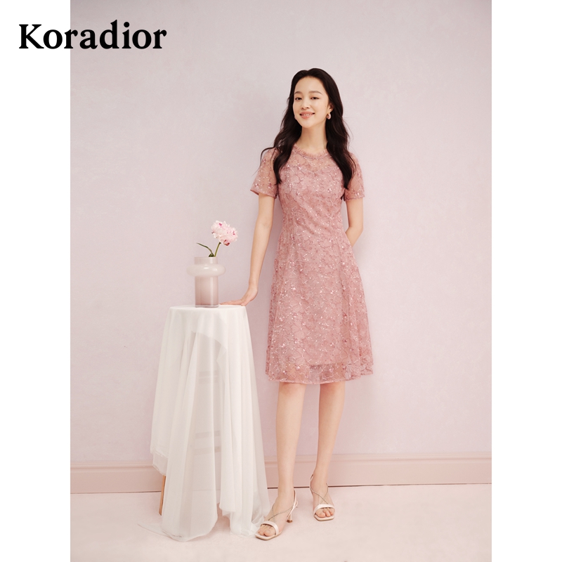 【莫奈花园风】珂莱蒂尔静奢风气质蕾丝短袖中长款修