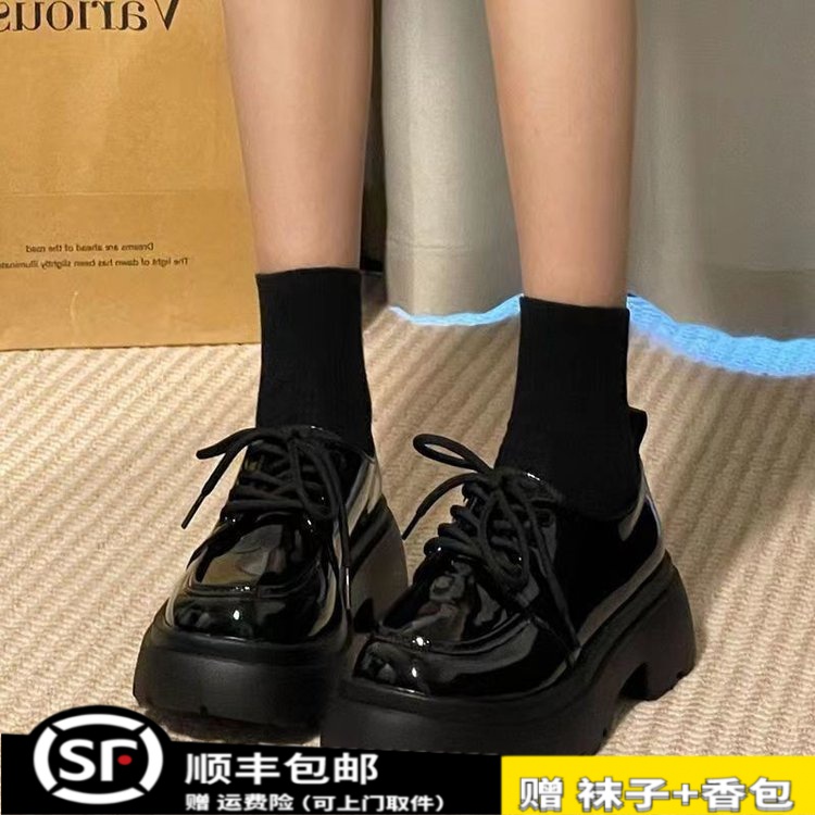 春秋季新款英伦风复古小皮鞋女厚底学院风乐福鞋松糕黑色时尚百搭