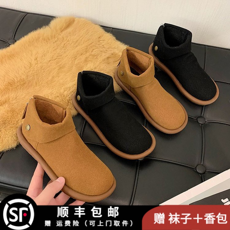 时尚百搭女时尚磨砂皮短靴女英伦风潮流女机车靴后拉链平底单靴