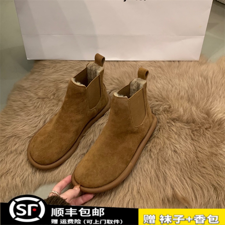 复古绒面磨砂冬季时尚百搭短靴子女秋冬英伦风切尔西及踝女靴一脚
