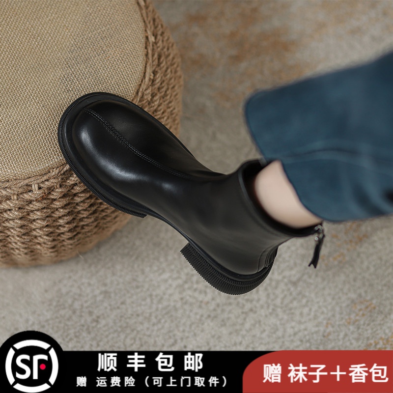 短靴女新款瘦瘦靴英伦风时尚加绒厚底靴子圆头马丁靴秋冬单靴百搭