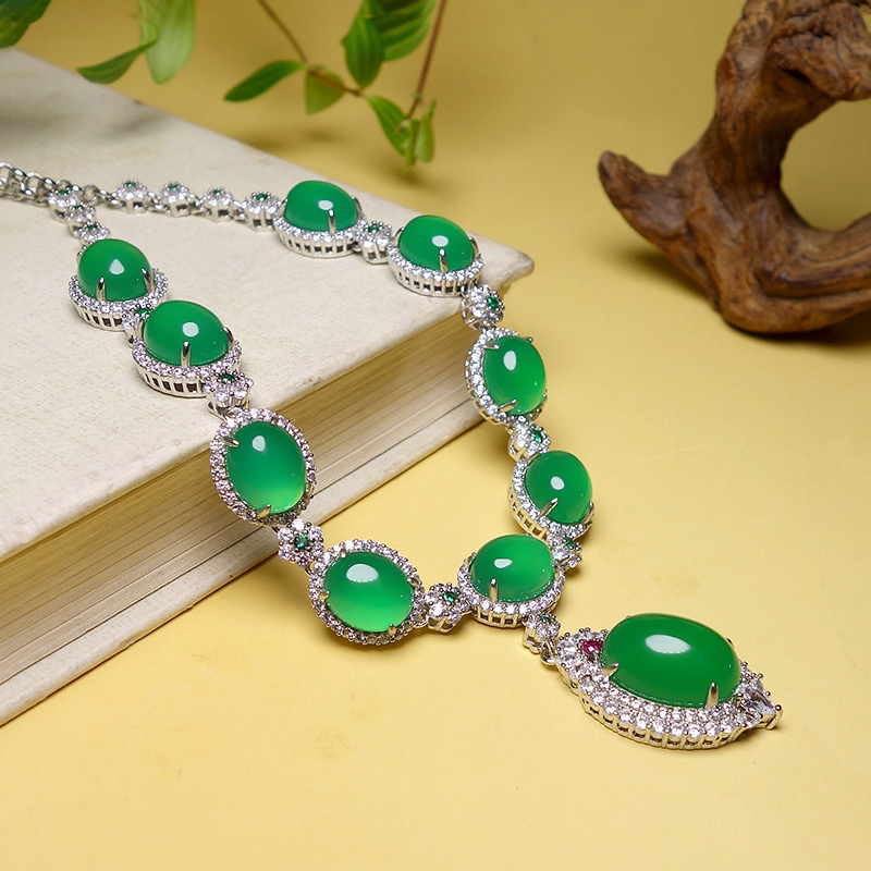 玉小安珠宝天然玉石豪华鸽子蛋套链晚宴链精致时尚