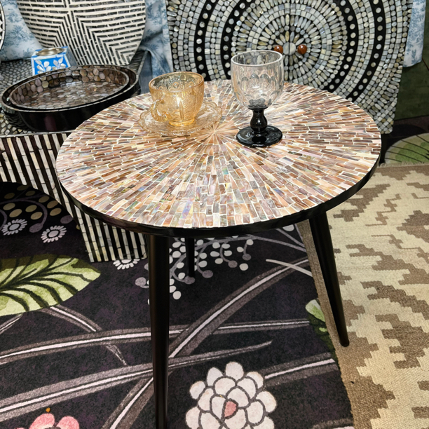 粉金鲍全贝壳小茶几直径55高度50圆形别墅户外客厅家用阳台酒店