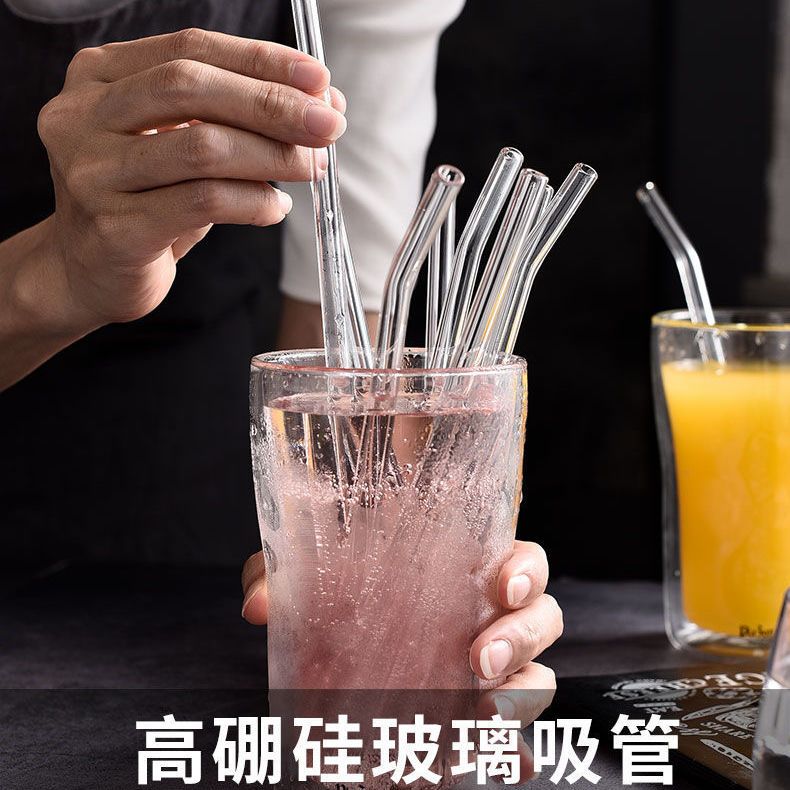 （送吸管刷）玻璃吸管耐热防口红透明成人孕妇环保非一次性直吸管