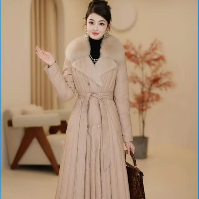 波登司高档羽绒服女2023年冬季新款大毛领白鸭绒防寒保暖中长款过
